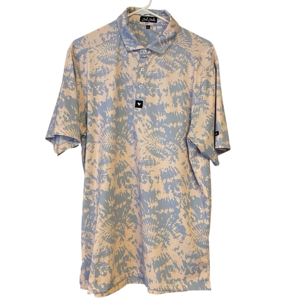 Bad Birdie Shirt Mens Large Blue Tie Dye Abstract‎ Performance Stretch Golf Polo